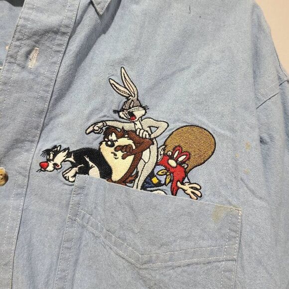 Vintage Looney Tunes Warner Bros Studio Store Men's Denim Shirt Size M 1996 - Picture 6 of 12